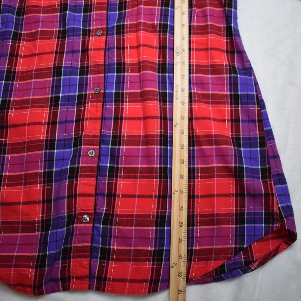 Victorias Secret Flannel Pajama Top Plaid Sz L Tunic Sleep Cabincore Western - Picture 11 of 15